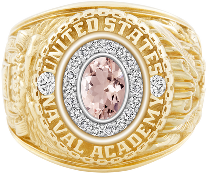 USNA Class Ring Mod Pro M18 Morganite Diamond Dividers