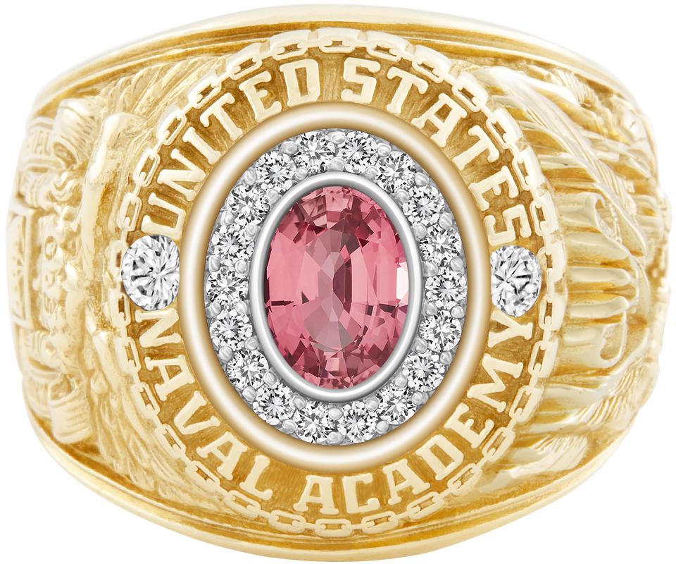 USNA Class Ring Mod Pro M18 Pink Sapphire Diamond Dividers