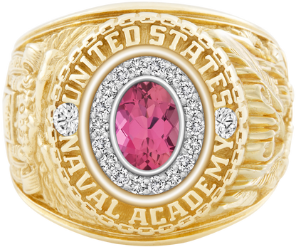 USNA Class Ring Mod Pro M18 Pink Tourmaline Diamond Dividers