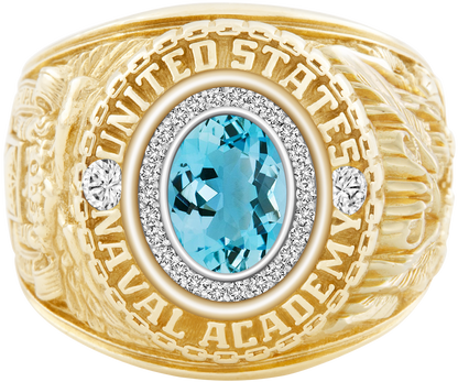 USNA Class Ring Mod Pro M26 Aquamarine Diamond Dividers