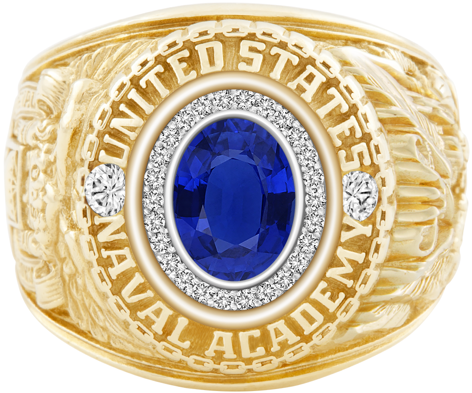 USNA Class Ring Mod Pro M26 Blue Sapphire Diamond Dividers