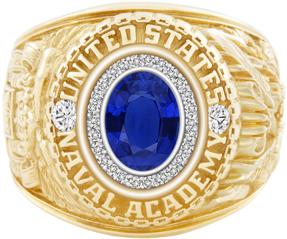 USNA Class Ring Mod Pro M26 Blue Sapphire Diamond Dividers