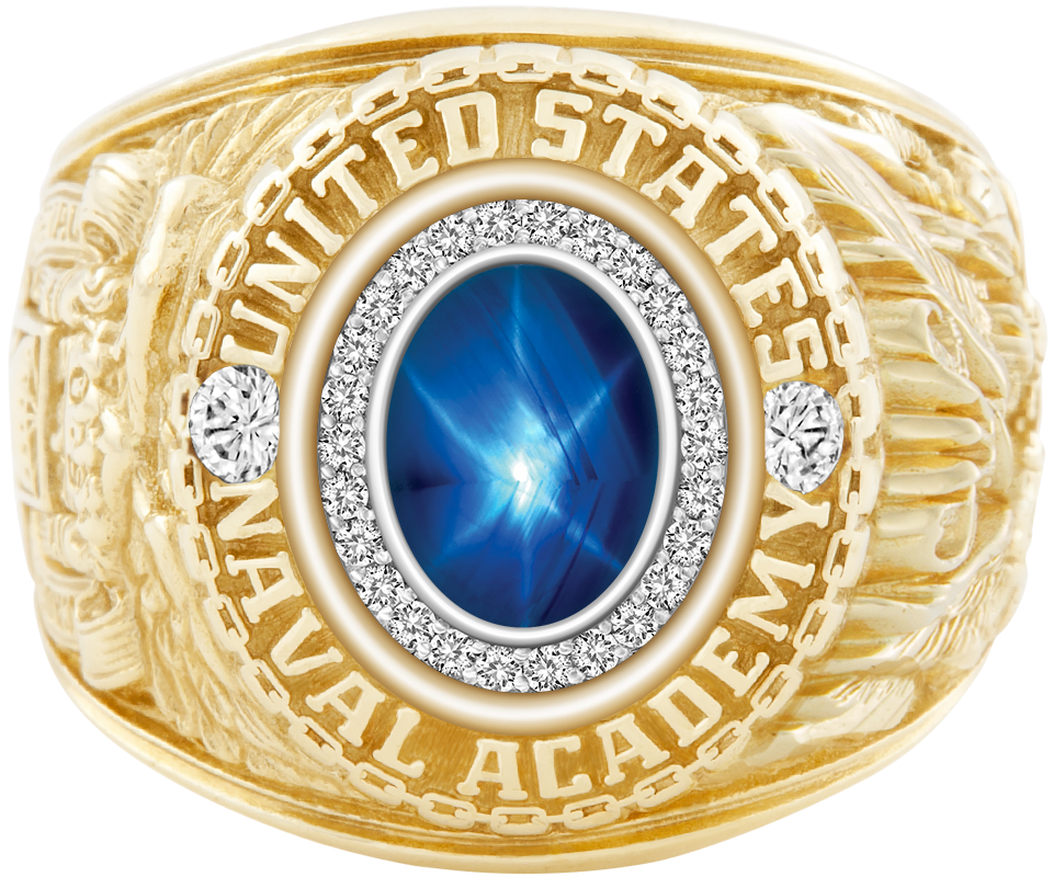 USNA Class Ring Mod Pro M26 Blue Star Sapphire Diamond Dividers