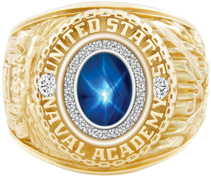 USNA Class Ring Mod Pro M26 Blue Star Sapphire Diamond Dividers