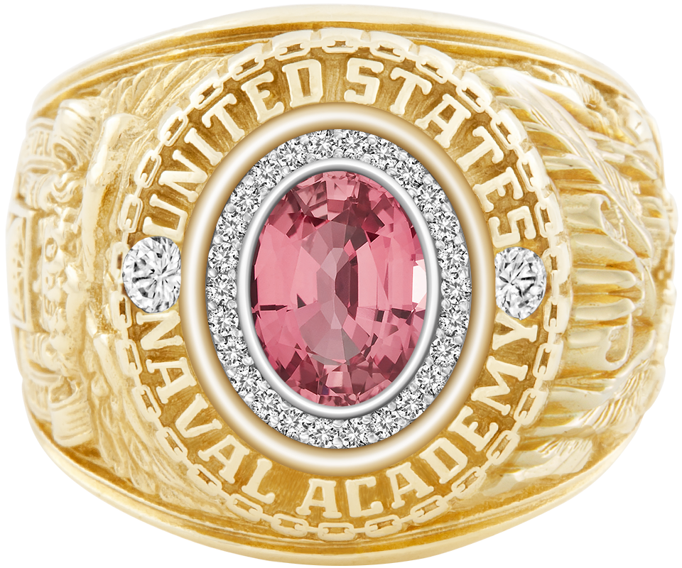 USNA Class Ring Mod Pro M26 Pink Sapphire Diamond Dividers