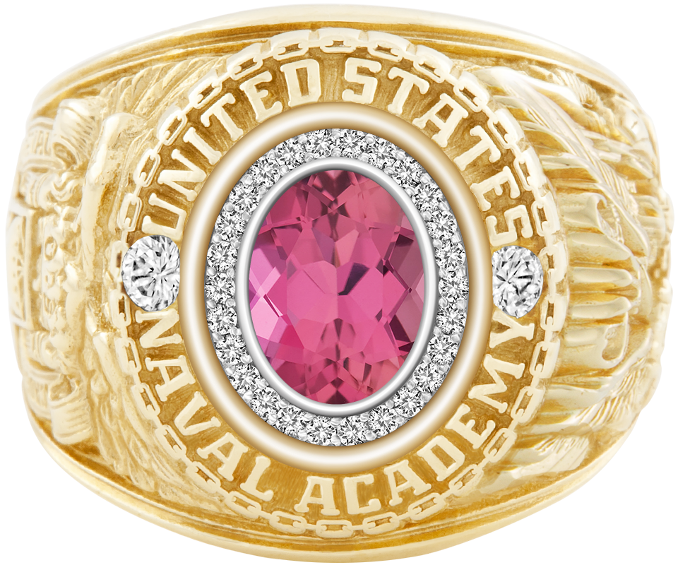 USNA Class Ring Mod Pro M26 Pink Tourmaline Diamond Dividers