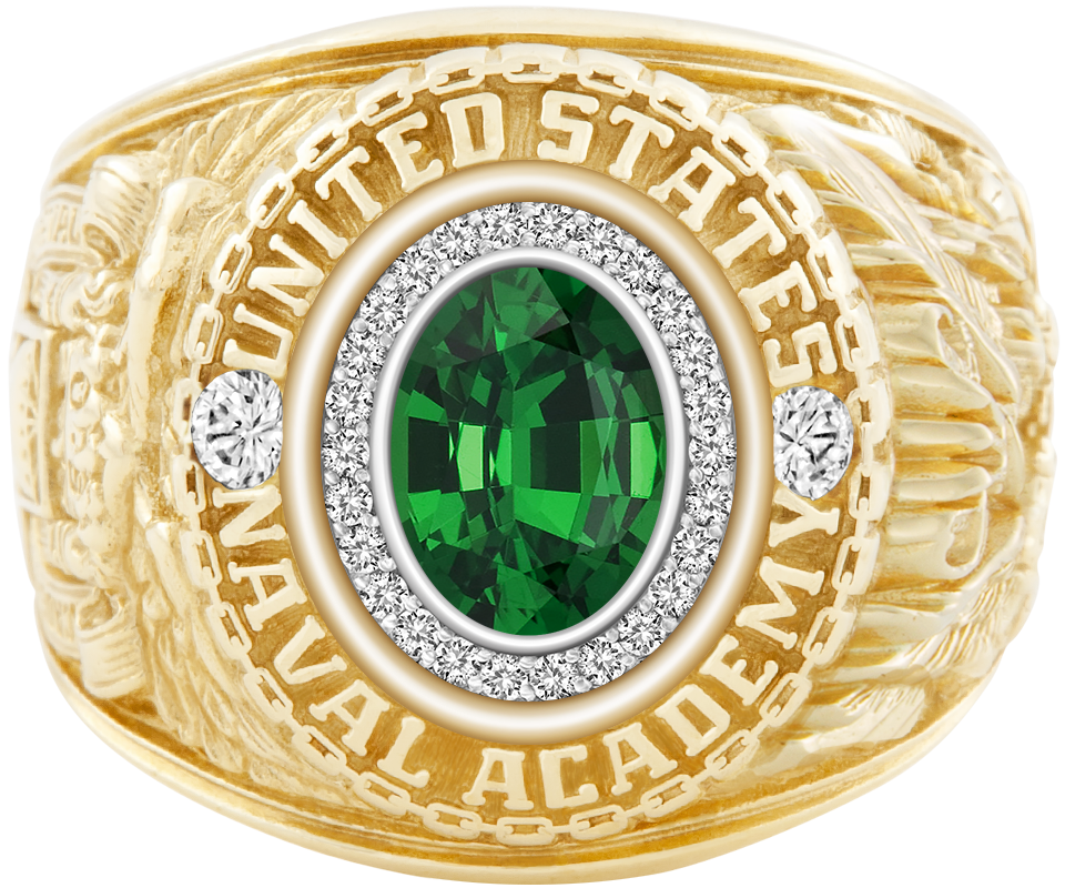 USNA Class Ring Mod Pro M26 Tsavorite Diamond Dividers