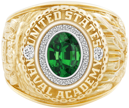 USNA Class Ring Mod Pro M26 Tsavorite Diamond Dividers