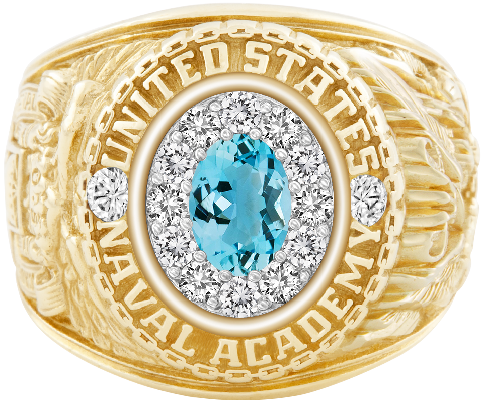 USNA Class Ring Mod ProPlus M12 Aquamarine Diamond Dividers