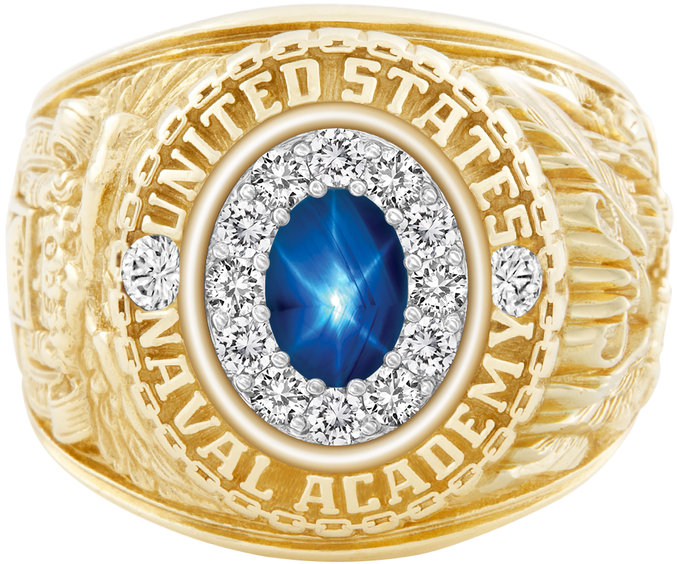 USNA Class Ring Mod ProPlus M12 Blue Star Sapphire Diamond Dividers
