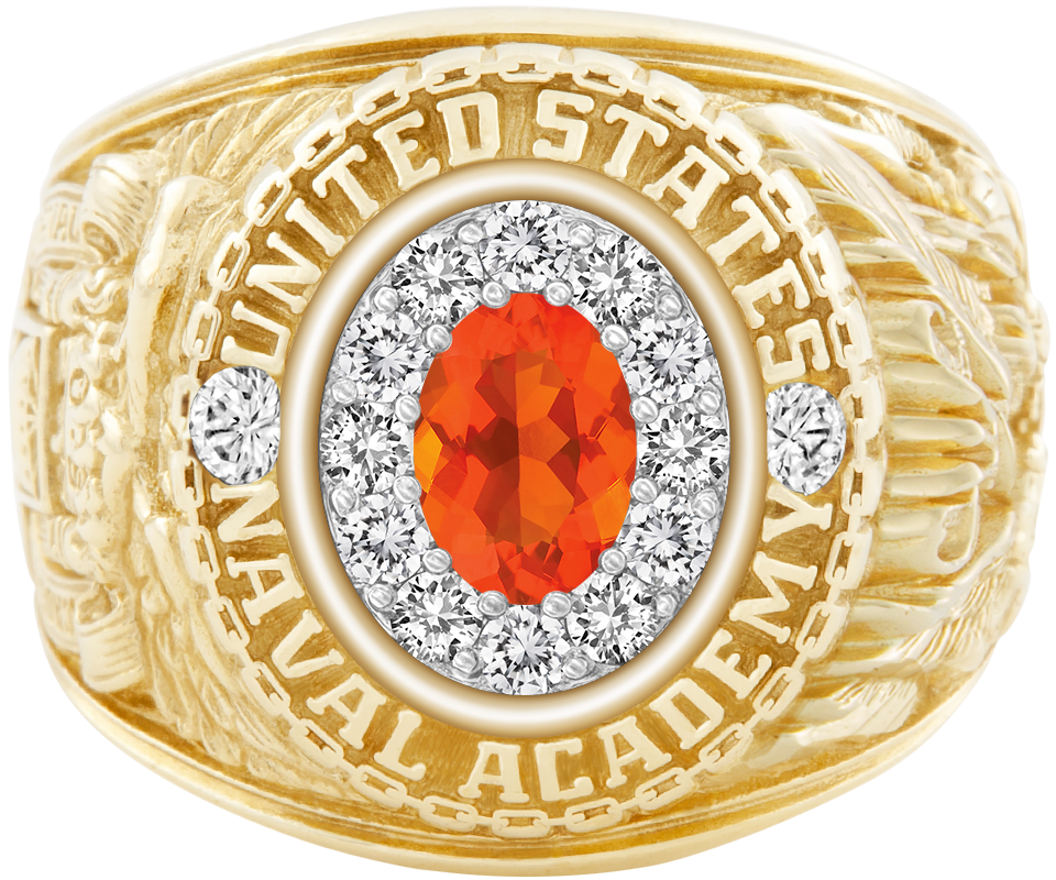 USNA Class Ring Mod ProPlus M12 Mexican Fire Opal Diamond Dividers
