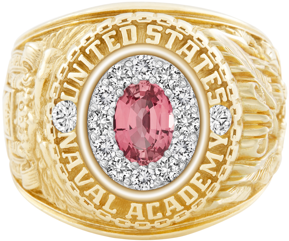 USNA Class Ring Mod ProPlus M12 Pink Sapphire Diamond Dividers