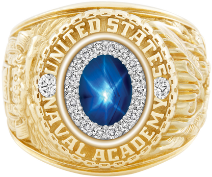 USNA Class Ring Mod ProPlus M18 Blue Star Sapphire Diamond Dividers