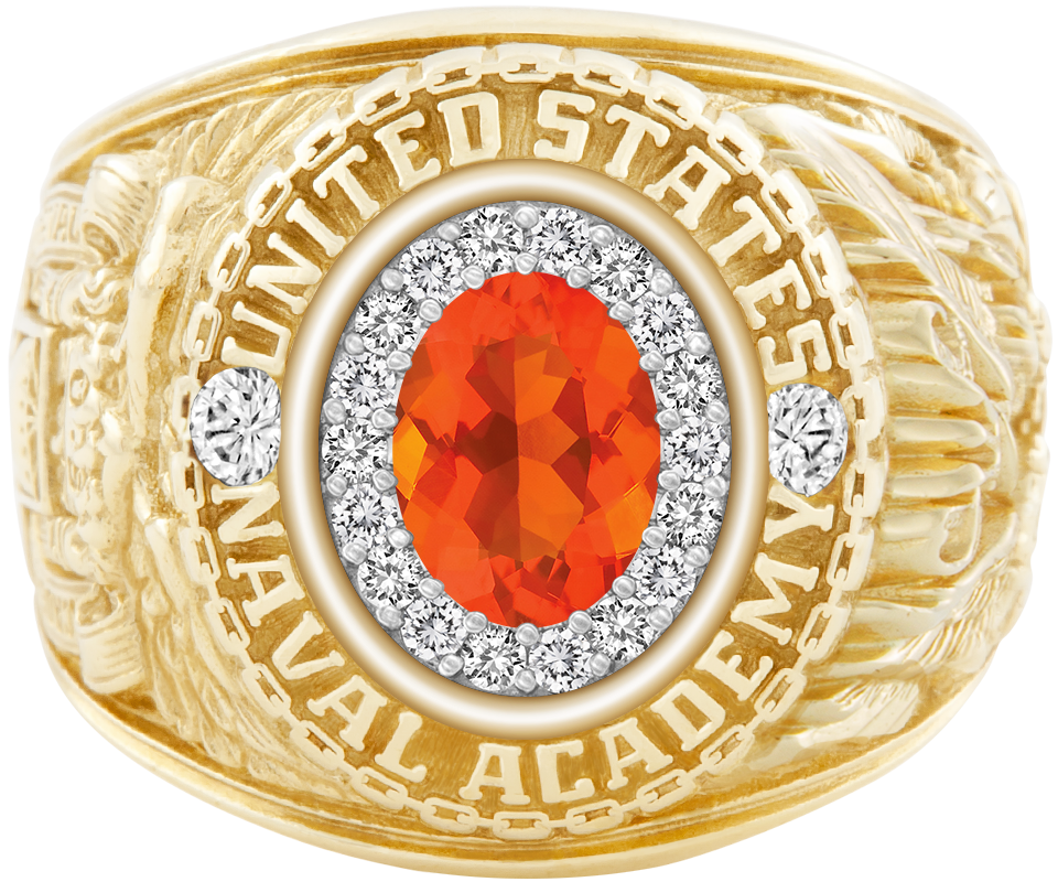 USNA Class Ring Mod ProPlus M18 Mexican Fire Opal Diamond Dividers