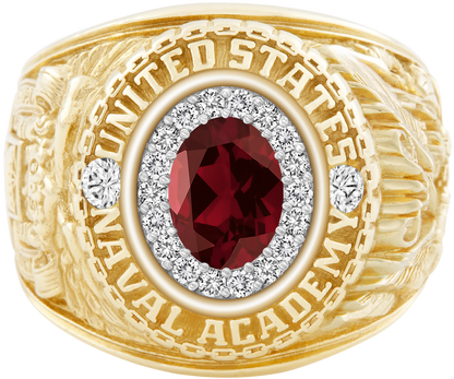 USNA Class Ring Mod ProPlus M18 Mozambique Garnet Diamond Dividers