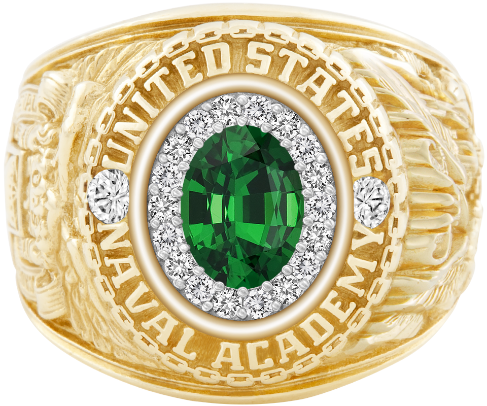 USNA Class Ring Mod ProPlus M18 Tsavorite Diamond Dividers