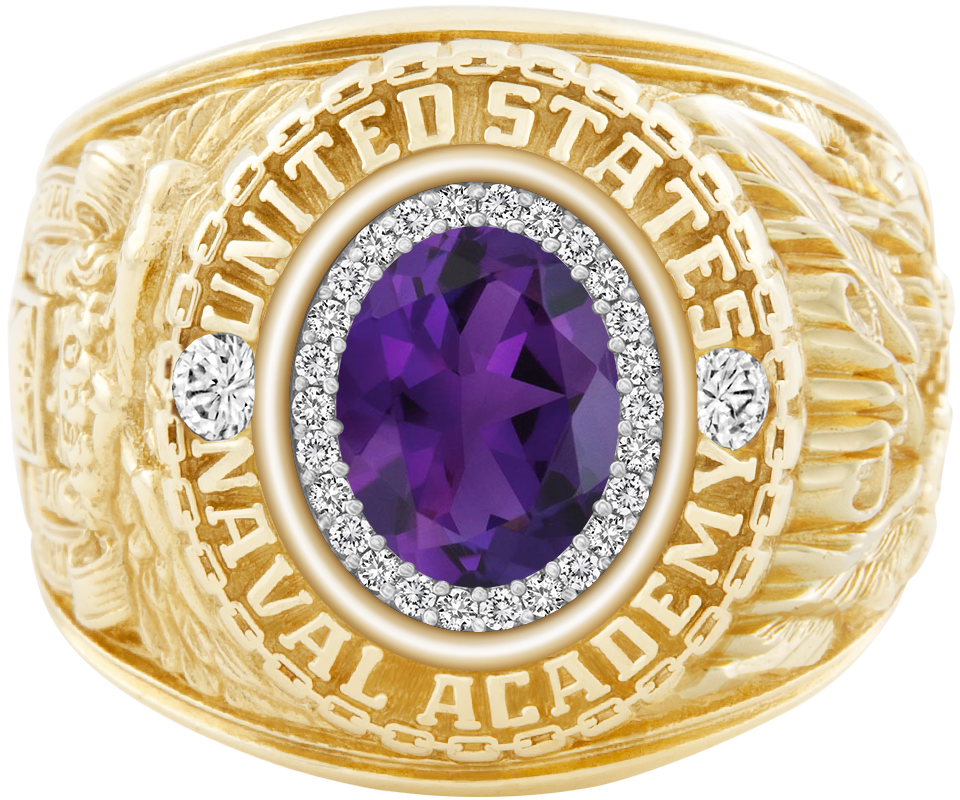 USNA Class Ring Mod ProPlus M26 Amethyst Diamond Dividers