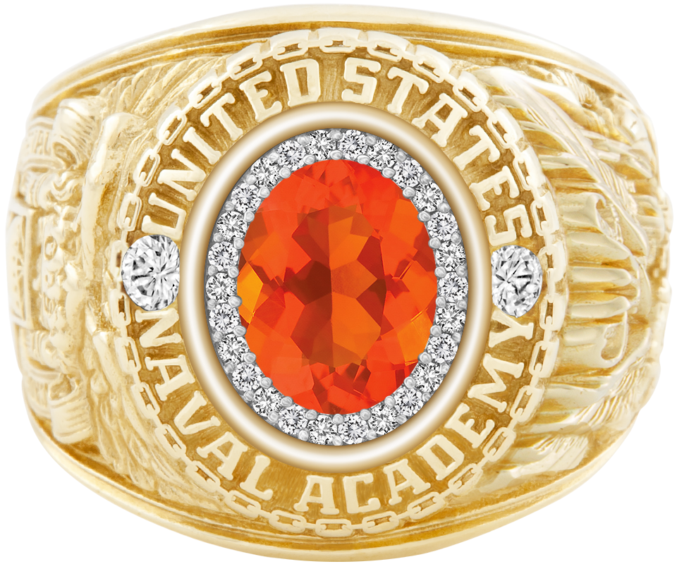 USNA Class Ring Mod ProPlus M26 Mexican Fire Opal Diamond Dividers