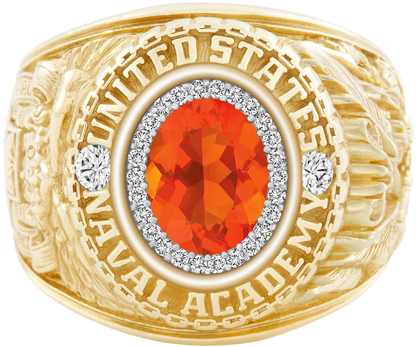 USNA Class Ring Mod ProPlus M26 Mexican Fire Opal Diamond Dividers