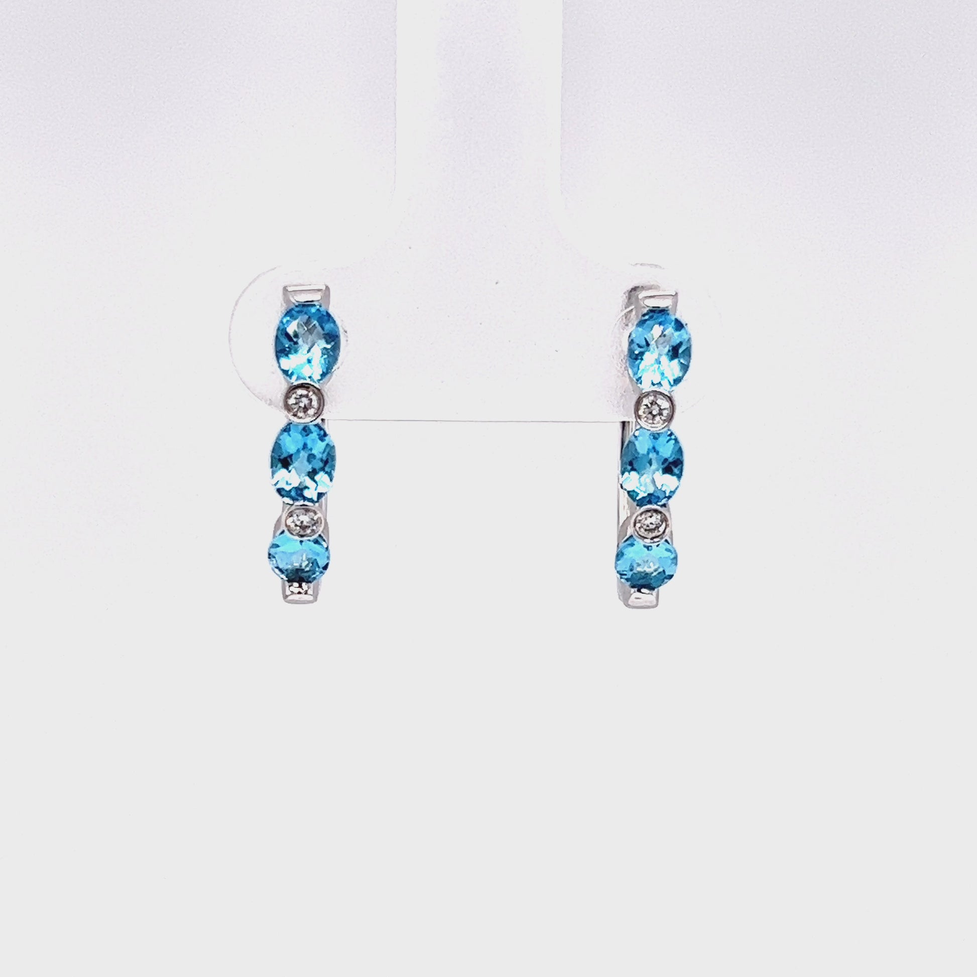 Aquamarine Hoop Earrings with Four Diamonds in 14K White Gold Video