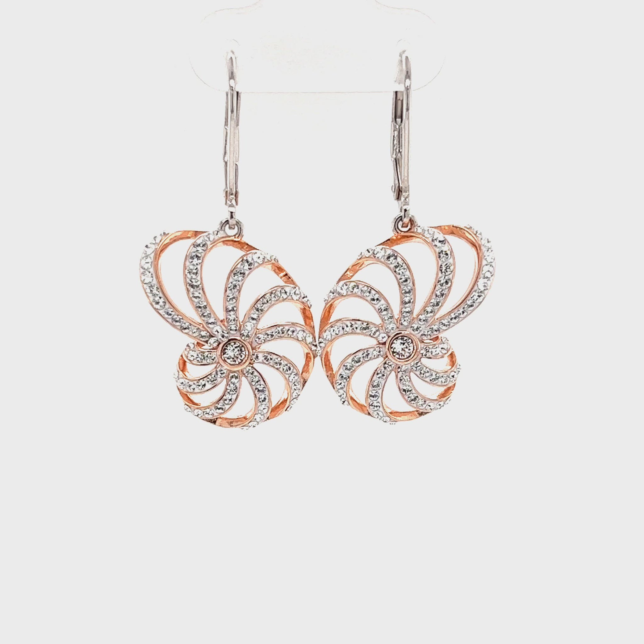 Nautilus Shell Dangle Earrings with Rose Gold Plate and White Crystals in Sterling Silver Video