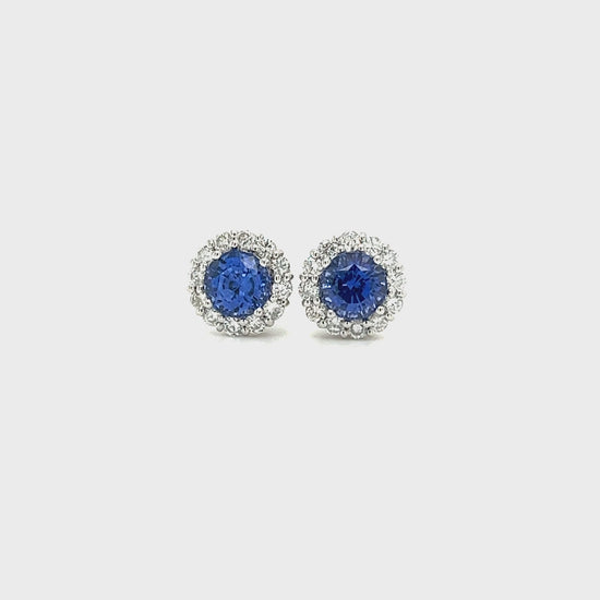 Blue Sapphire Stud Earrings with 0.53ctw of Diamond in 14K White Gold Video