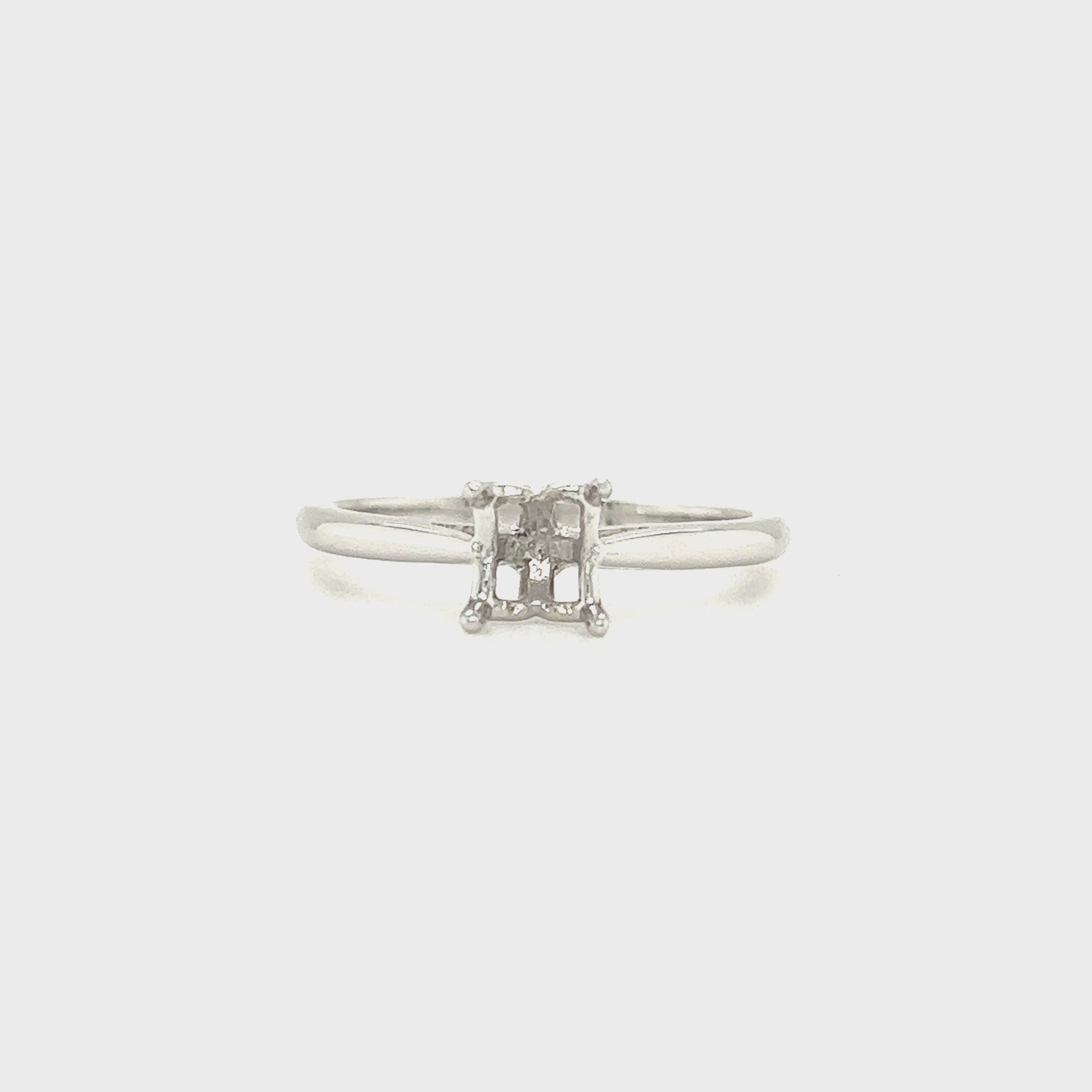 Solitaire Ring Setting with Four Prong Head in 14K White Gold Video