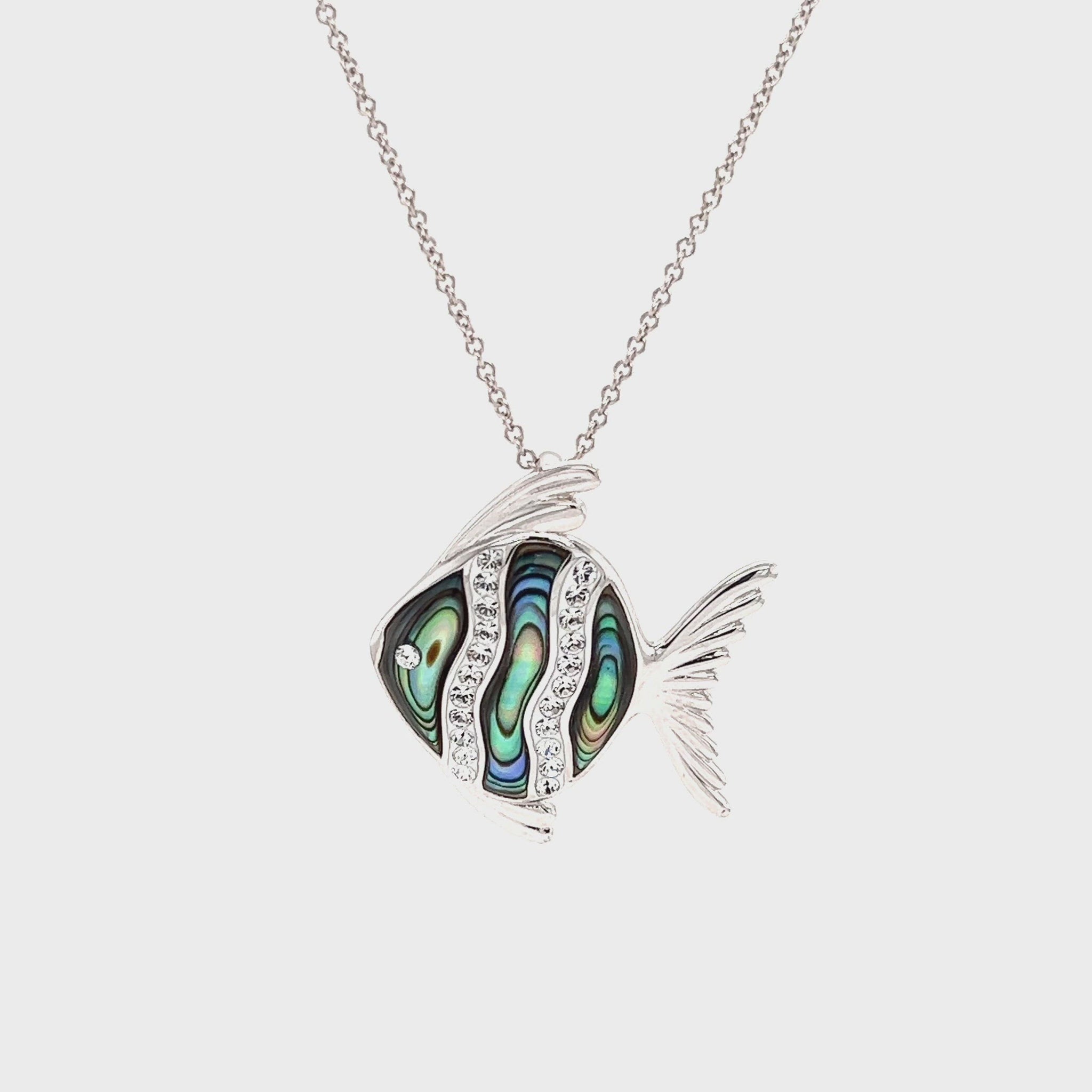 Abalone Shell Fish Necklace with White Crystals in Sterling SilverVideo