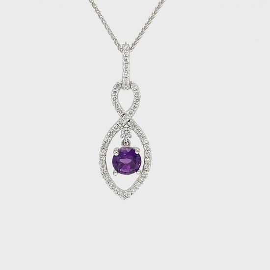 Amethyst Infinity Pendant with Forty-Six Diamonds in 14K White Gold Video