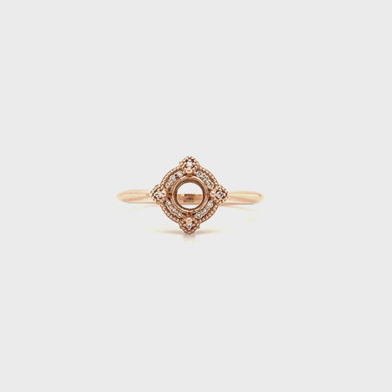 Ring Setting with Diamond Halo in 14K Rose Gold Video
