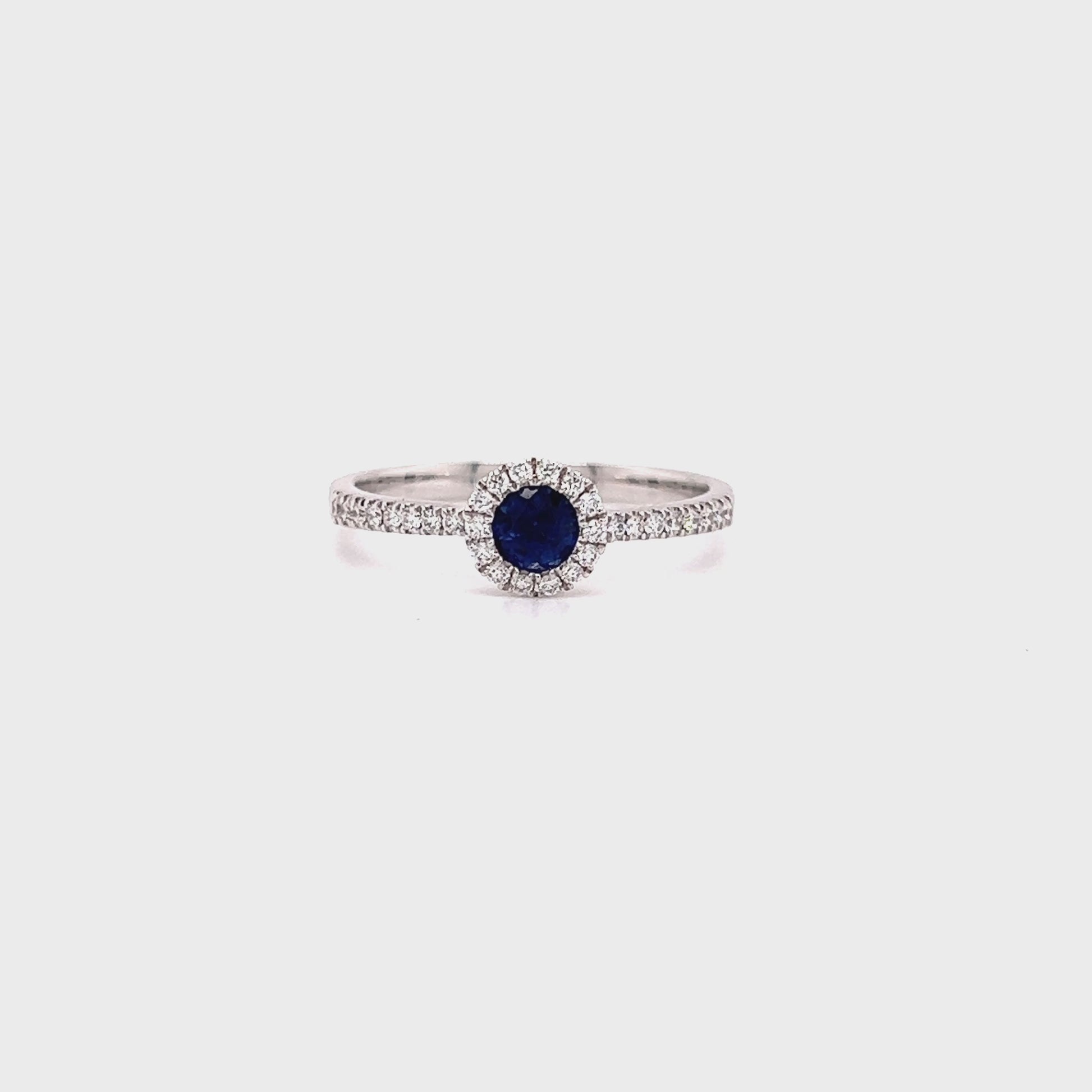 Sapphire Bezel Ring with Diamond Halo in 14K While Gold Video