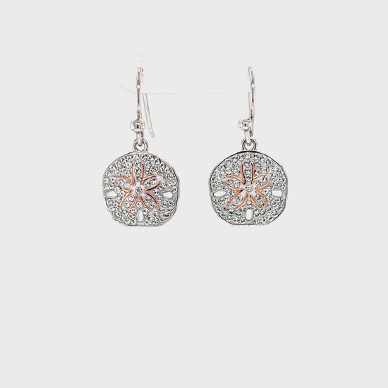 Sand Dollar Dangle Earrings with White Crystals in Sterling Silver Video
