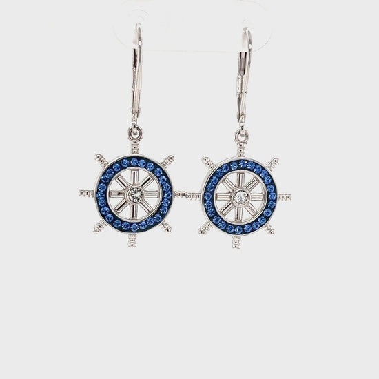Ship's Wheel Dangle Earrings with Crystals in Sterling Silver Video