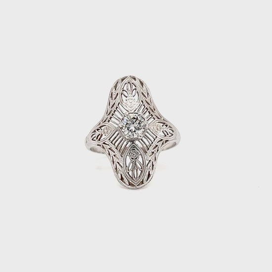 Round Diamond Ring with Filigree in 14K White Gold Video