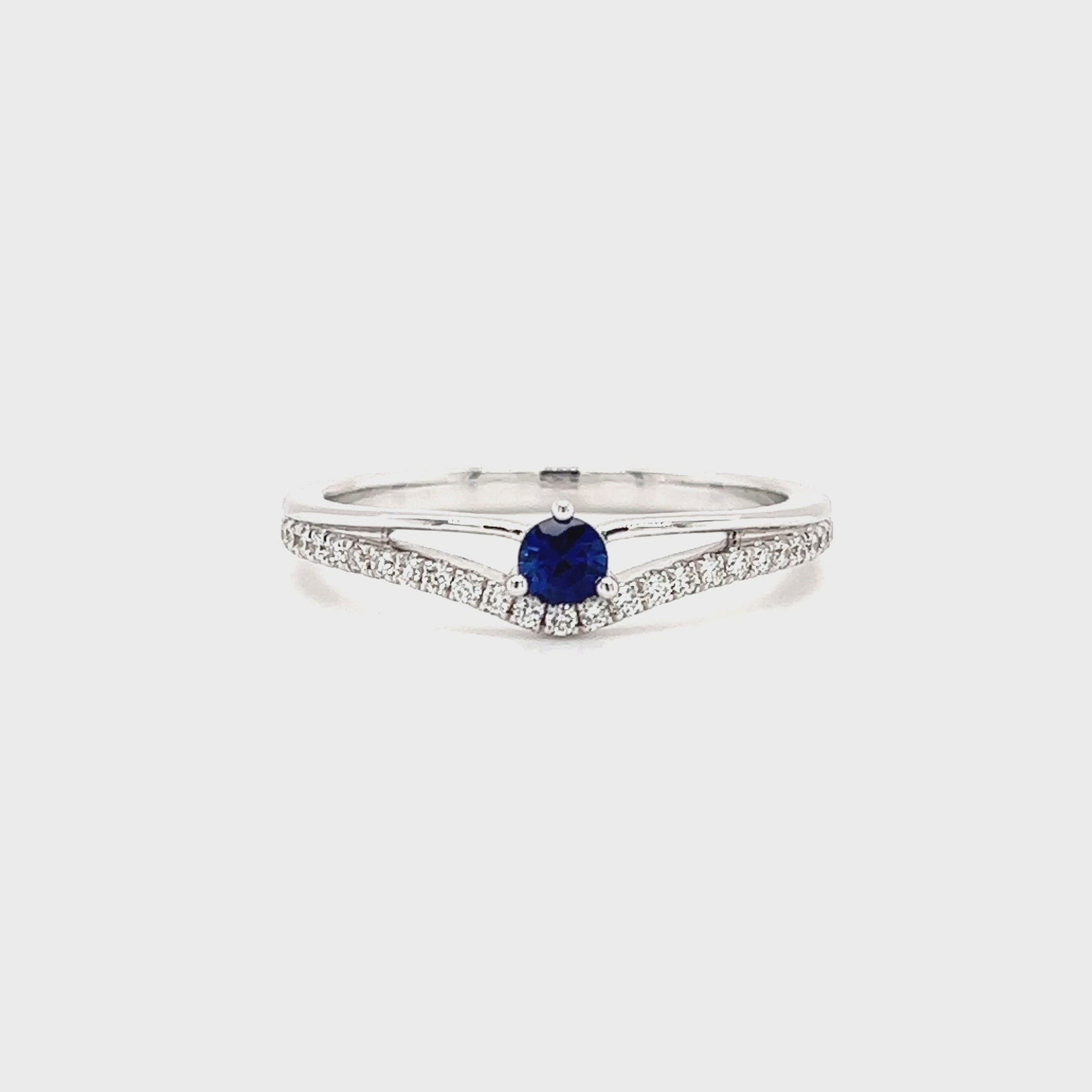 Round Sapphire ring with Twenty-Five Side Diamonds in 14K White Gold Video