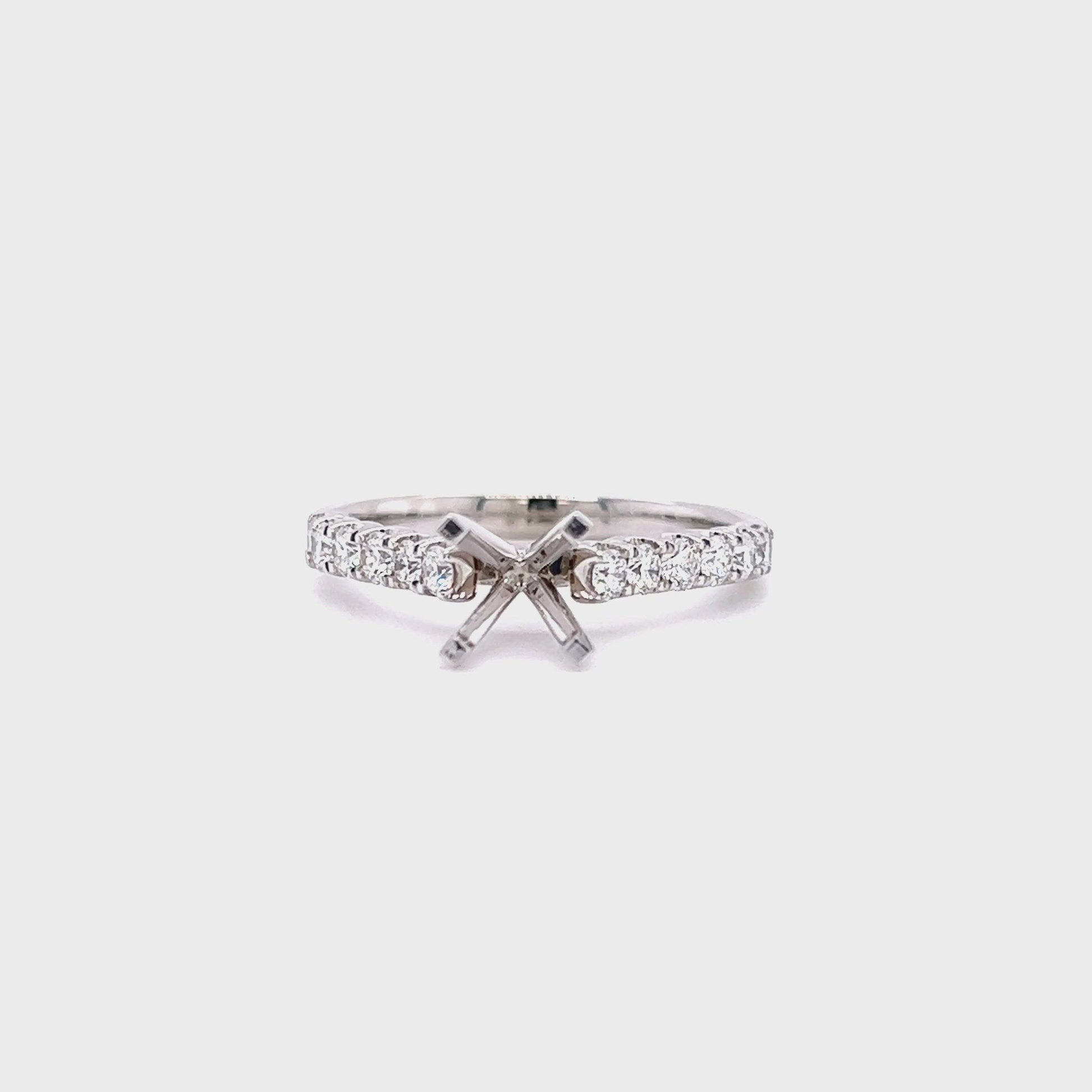 Four Prong Ring Setting with 0.47ctw of Side Diamonds in 14K White Gold Video