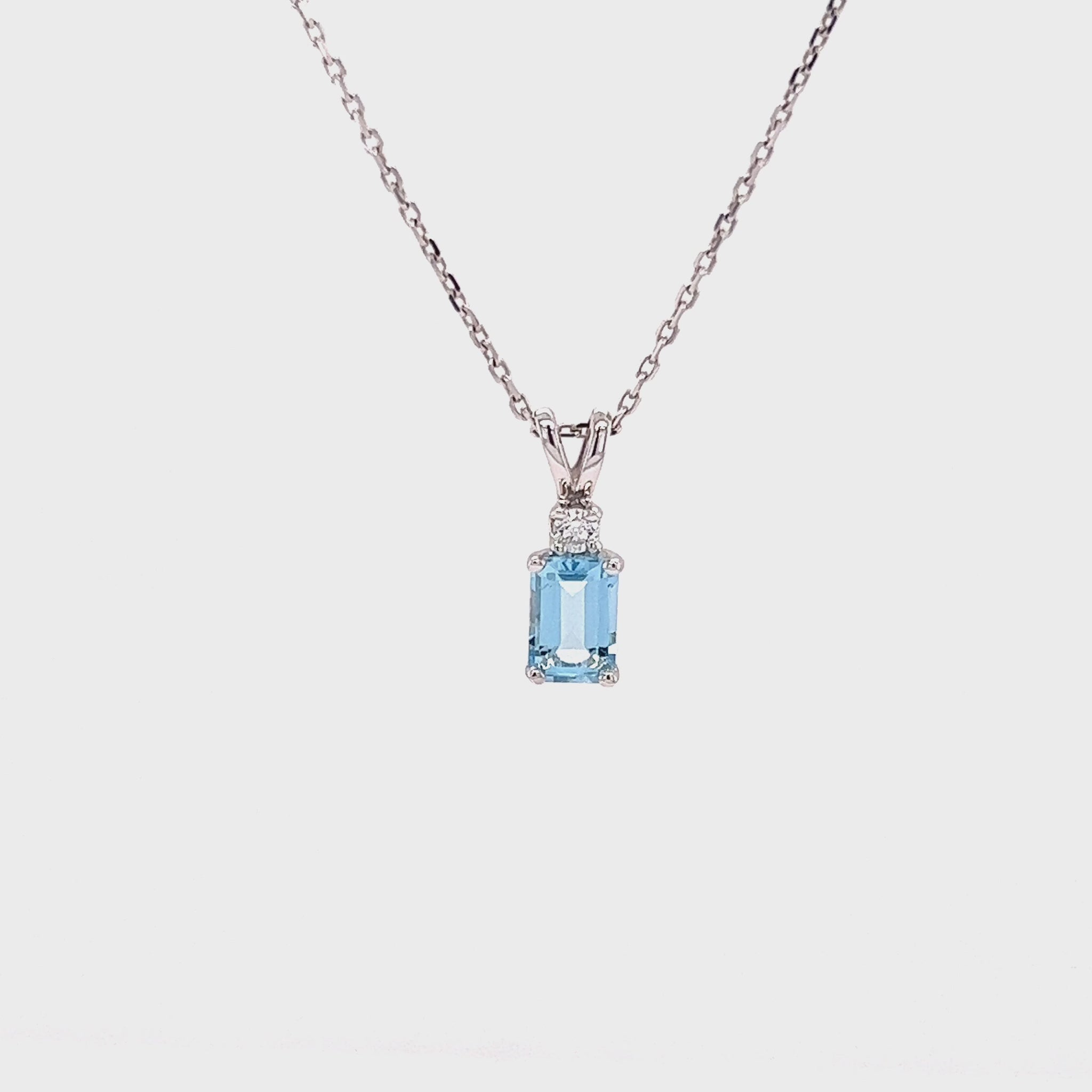 Baguette Aquamarine Pendant with One Side Diamond in 14K White Gold Video