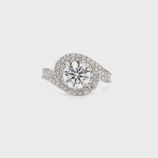 Bypass Diamond Ring with Double Diamond Halo and Side Diamonds in 18K White Gold Video