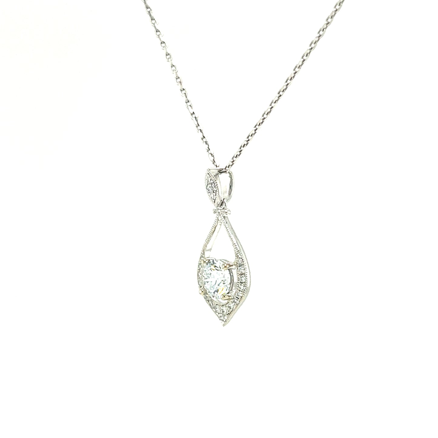 Round Diamond Pendant with 0.60ctw of Diamonds in 14K White Gold Pendant and Chain Right Side View