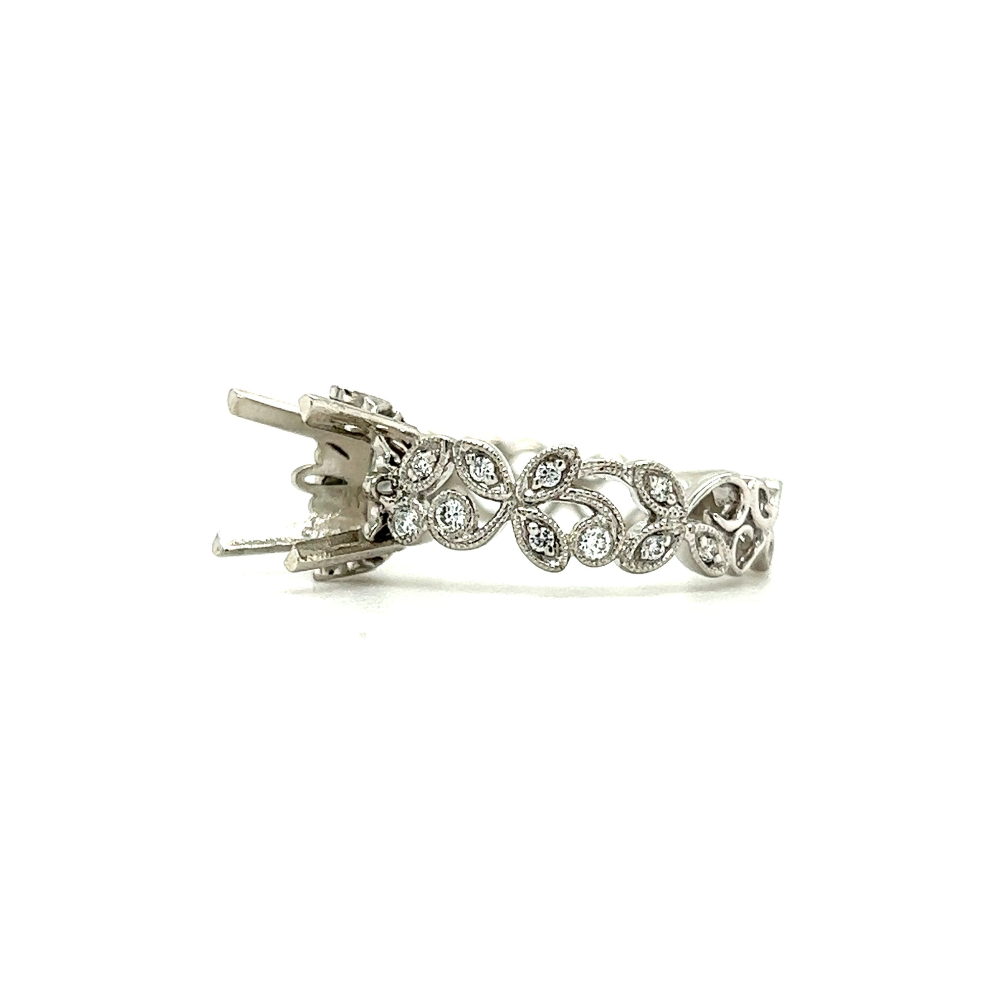 Floral Ring Setting with Twenty Accent Diamonds in Platinum Right Side View