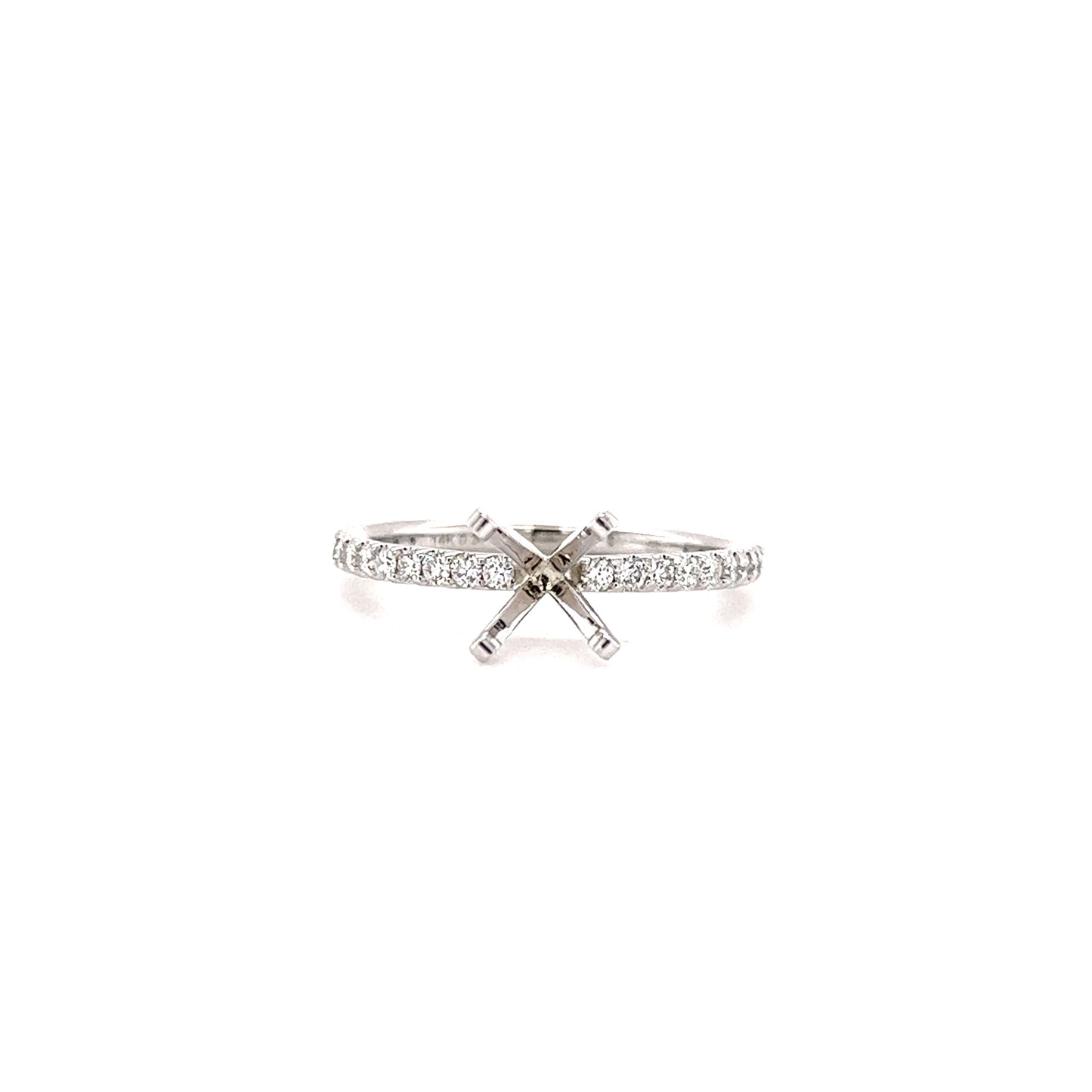 Solitaire Ring Setting with 0.37ct of Diamonds in 14K White Gold Front View