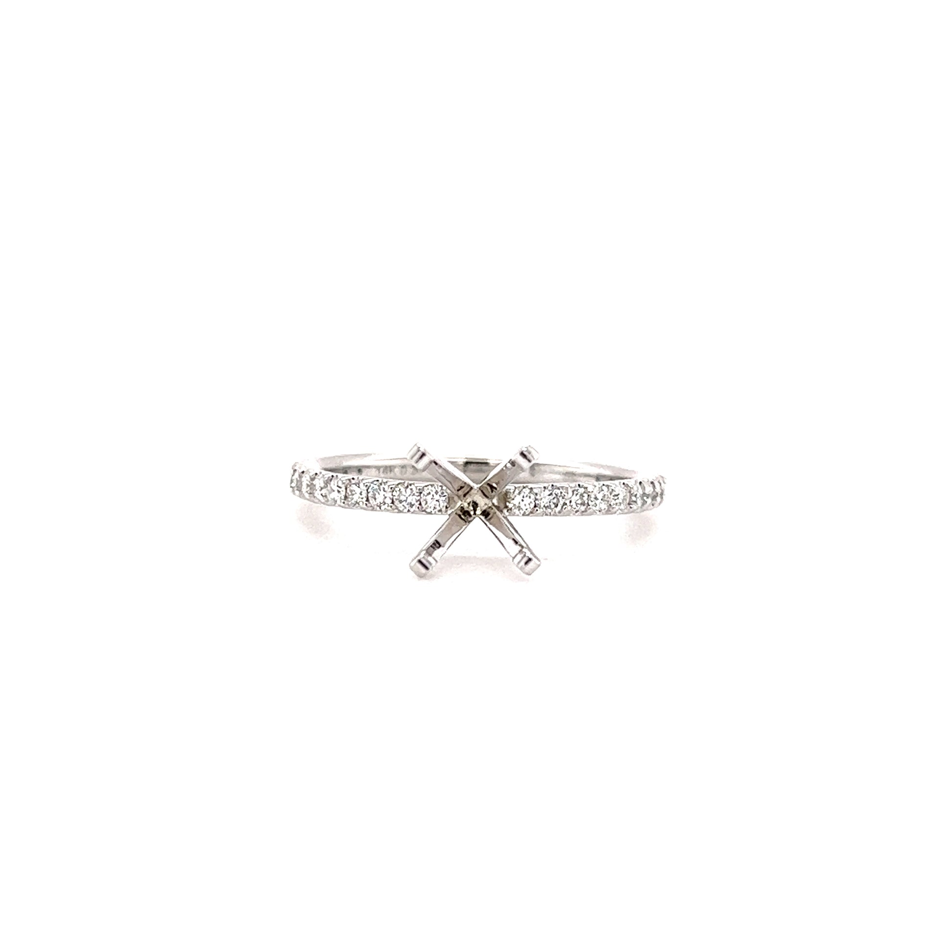 Solitaire Ring Setting with 0.37ct of Diamonds in 14K White Gold Front View