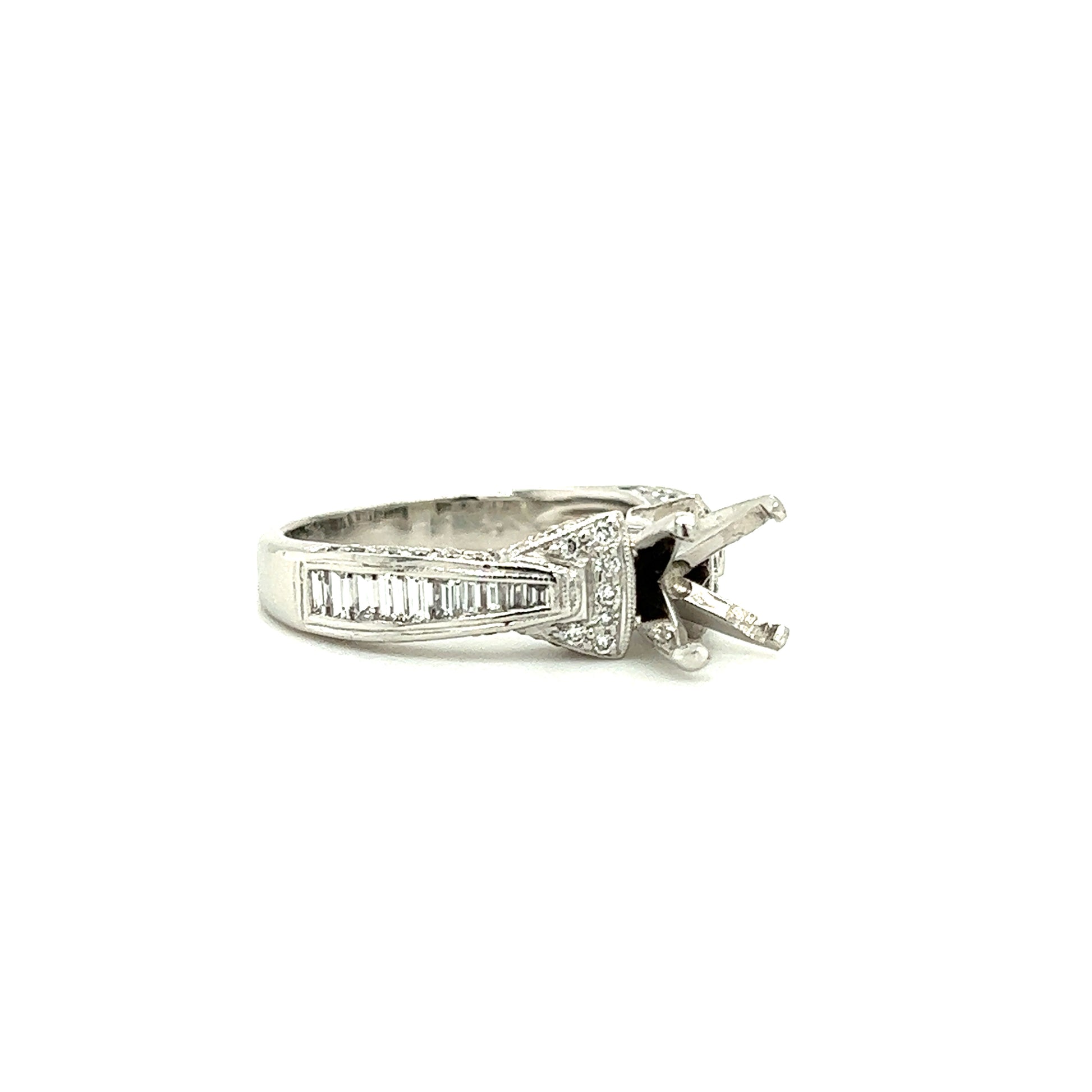 Ring Setting with 0.80ctw of Diamonds in Platinum Left Side View