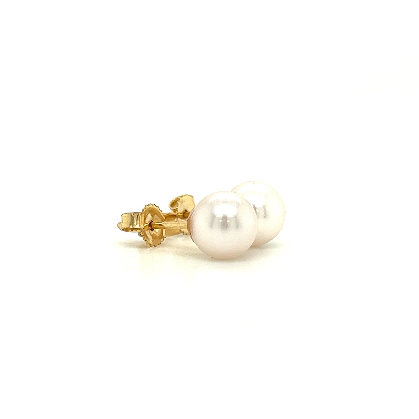 Pearl 6.5mm Stud Earrings in 14K Yellow Gold Left Side View