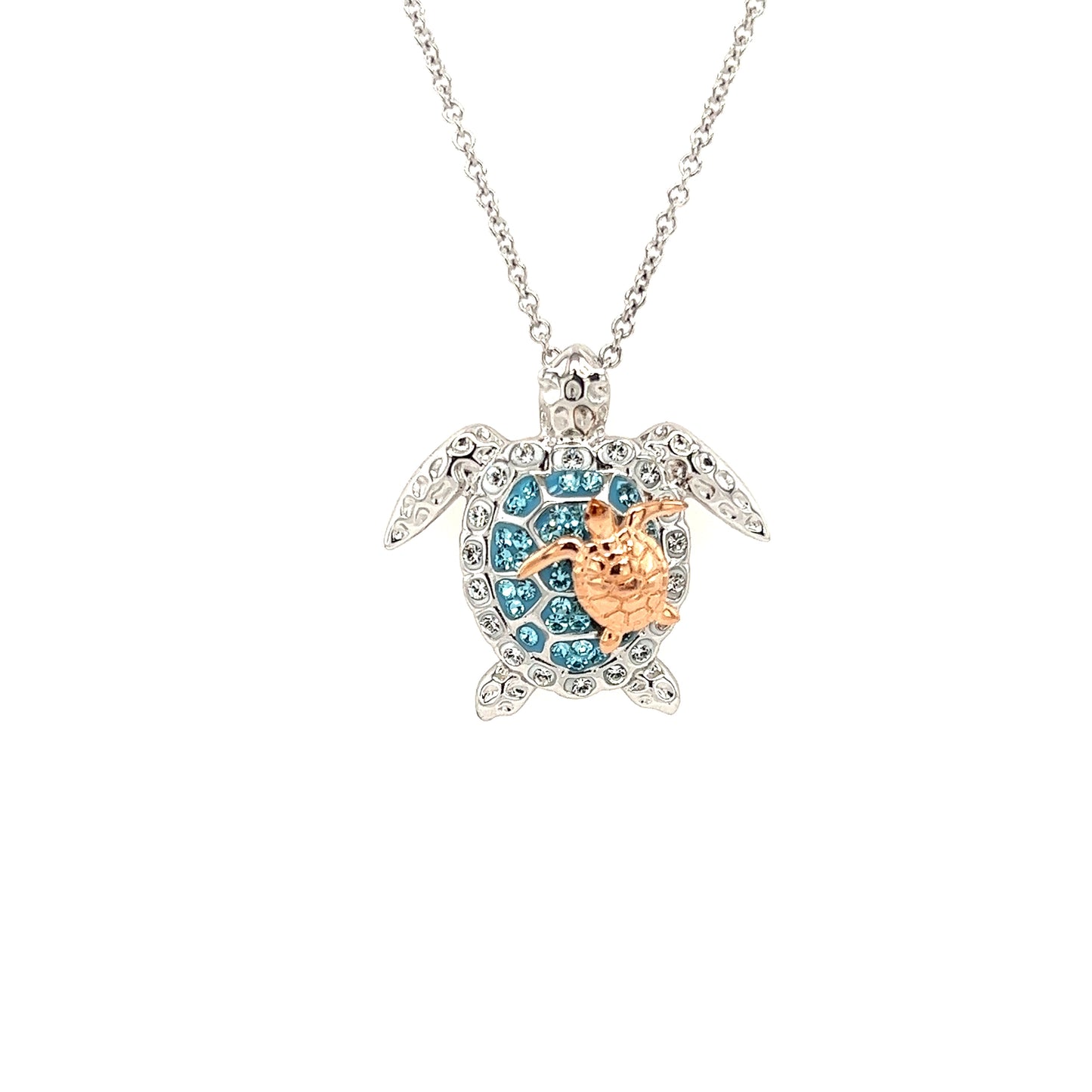 Sea Turtle Necklace with Rose Gold Accent in Sterling Silver Pendant View