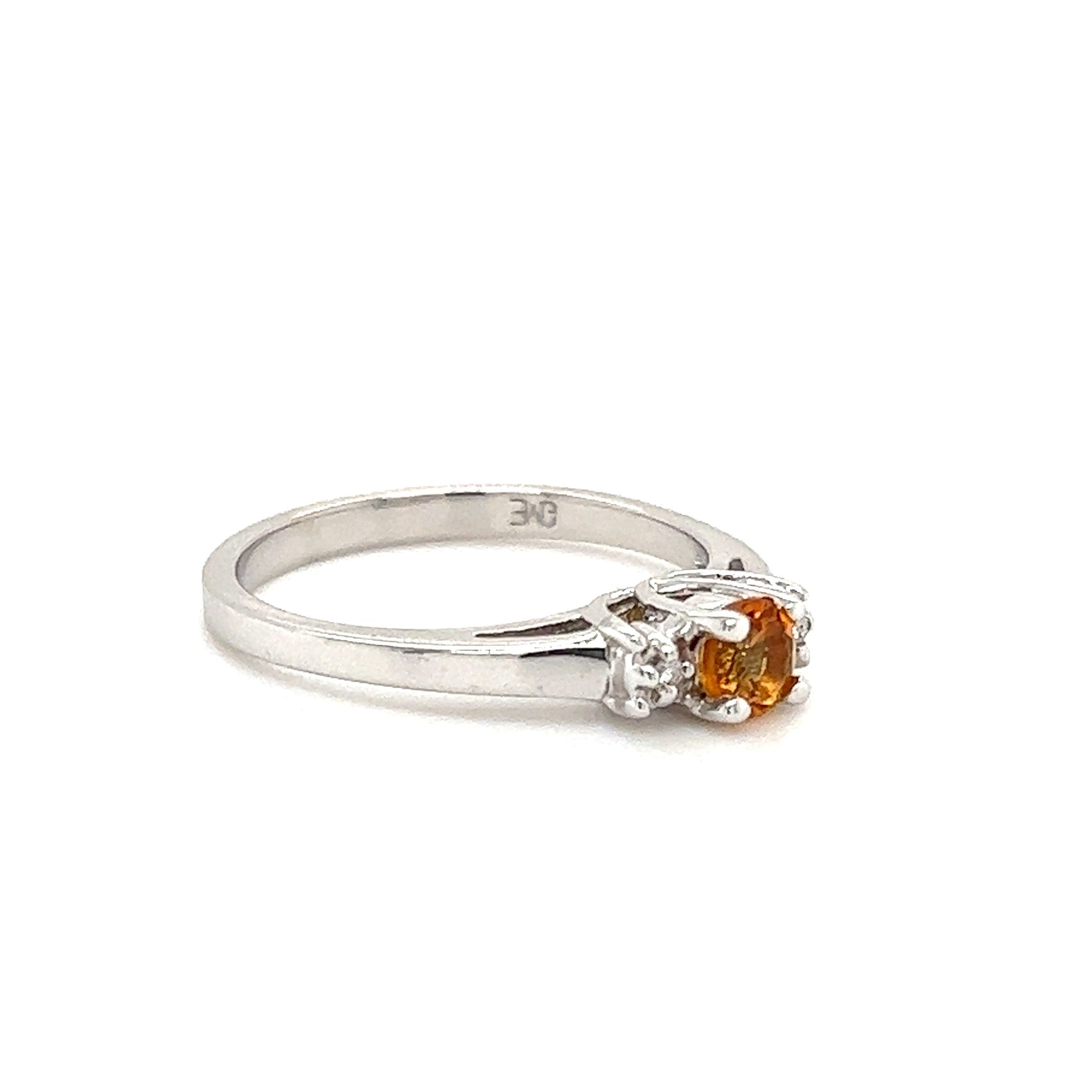 Round Citrine Ring with Side Diamonds in 14K White Gold Left Side View