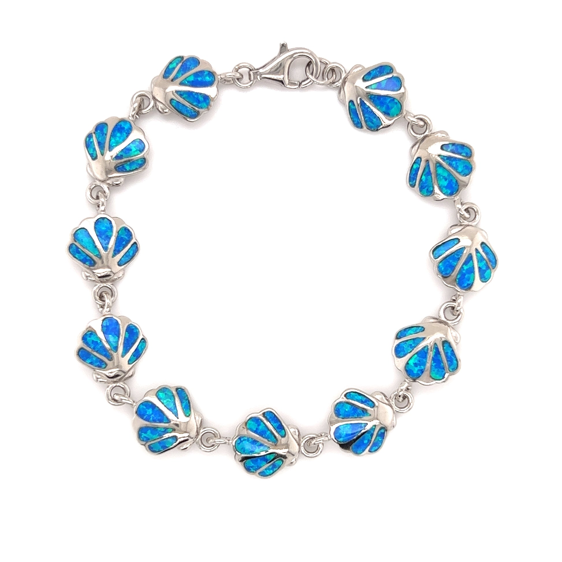 Seashell Bracelet with Blue Opal inlay in Sterling Silver Full Bracelet View