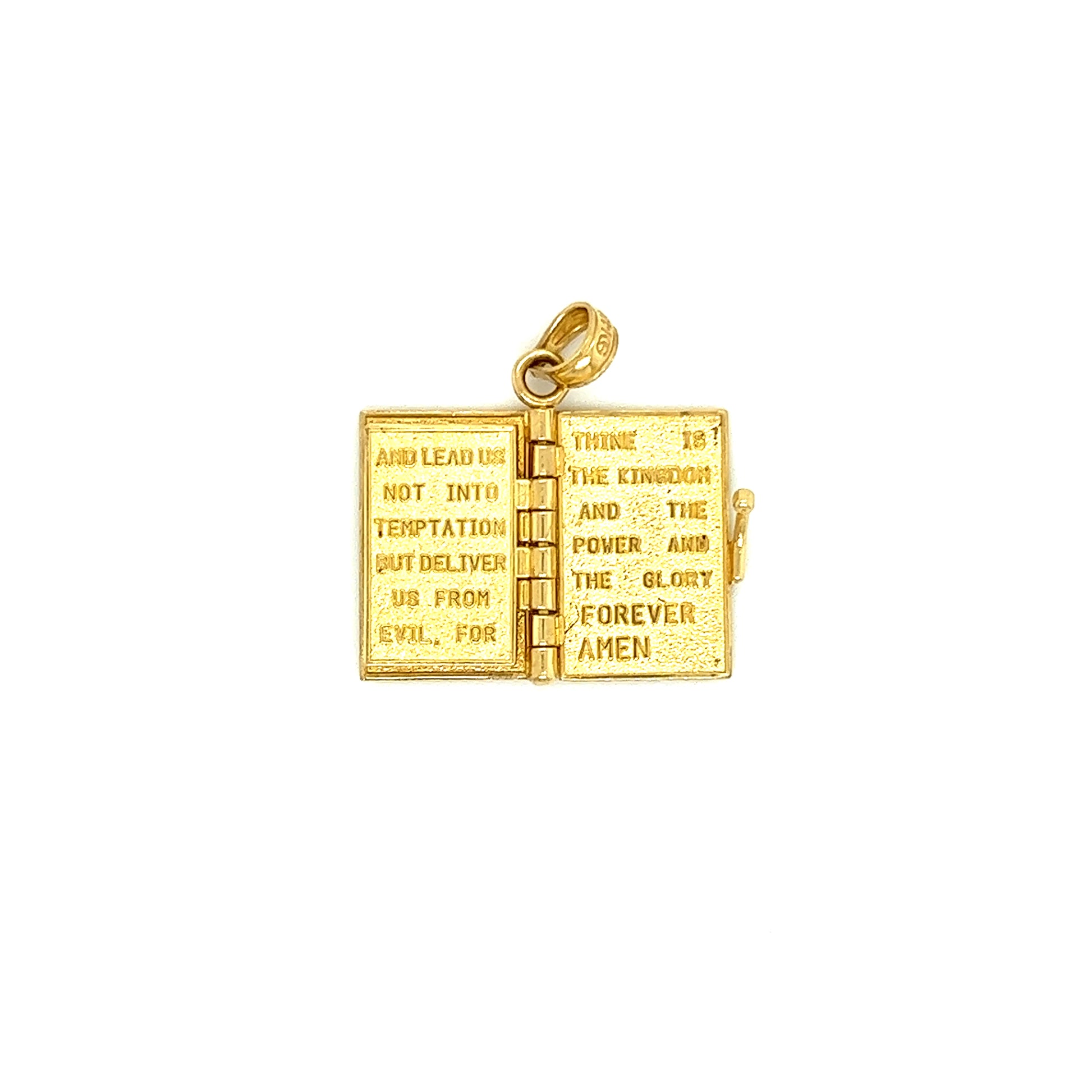 Bible Charm with 3D Lord's Prayer pages in 14K Yellow Gold Third Page