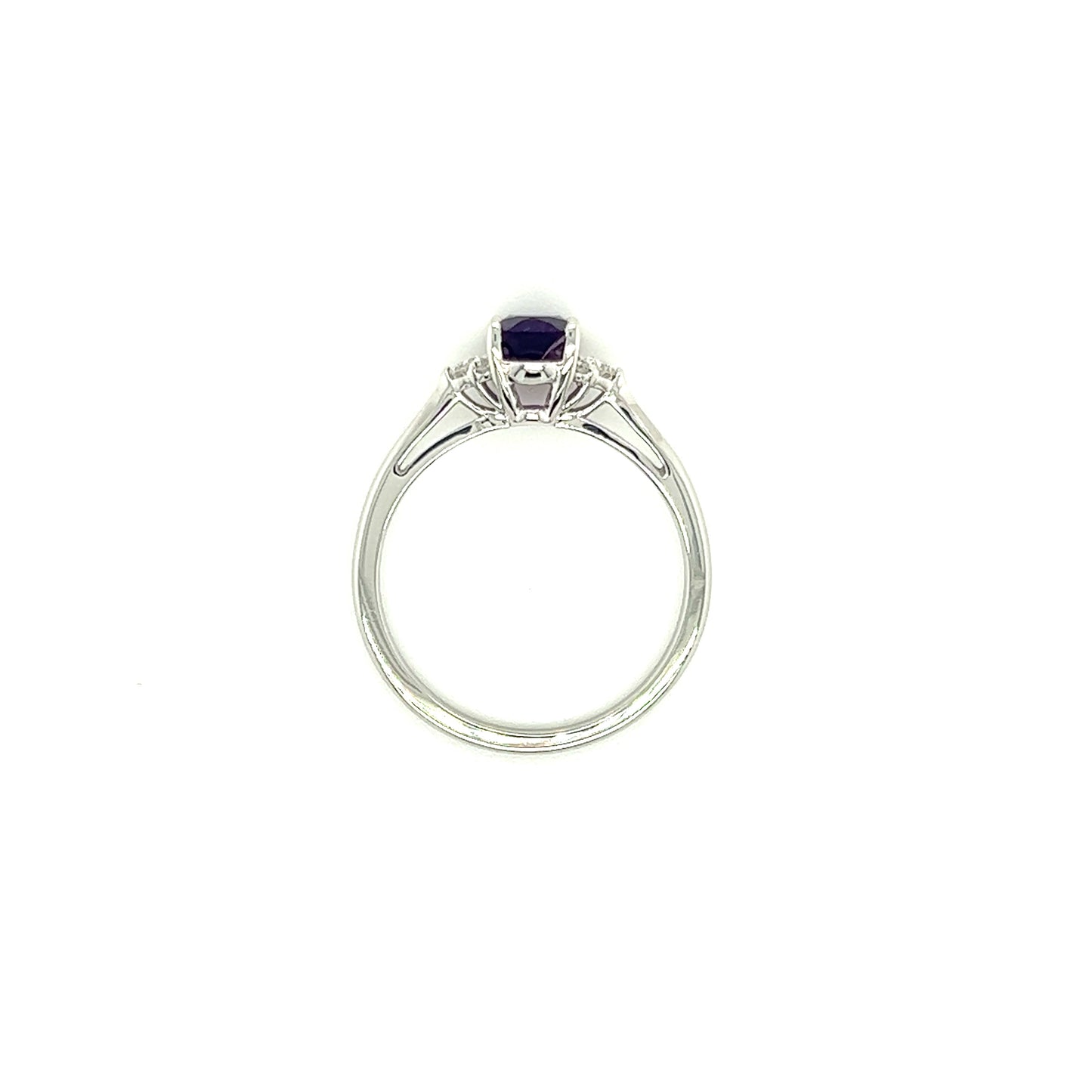 Oval Amethyst Ring with Six Side Diamonds in 14K White Gold Top View