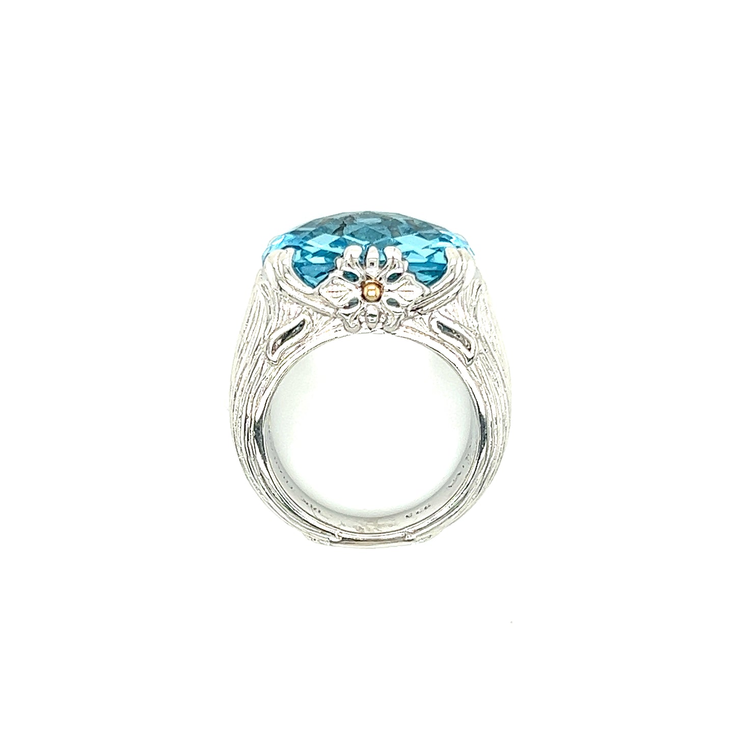 Elongated Cushion Blue Topaz Ring with 18K Yellow Gold Accents in Sterling Silver Top View